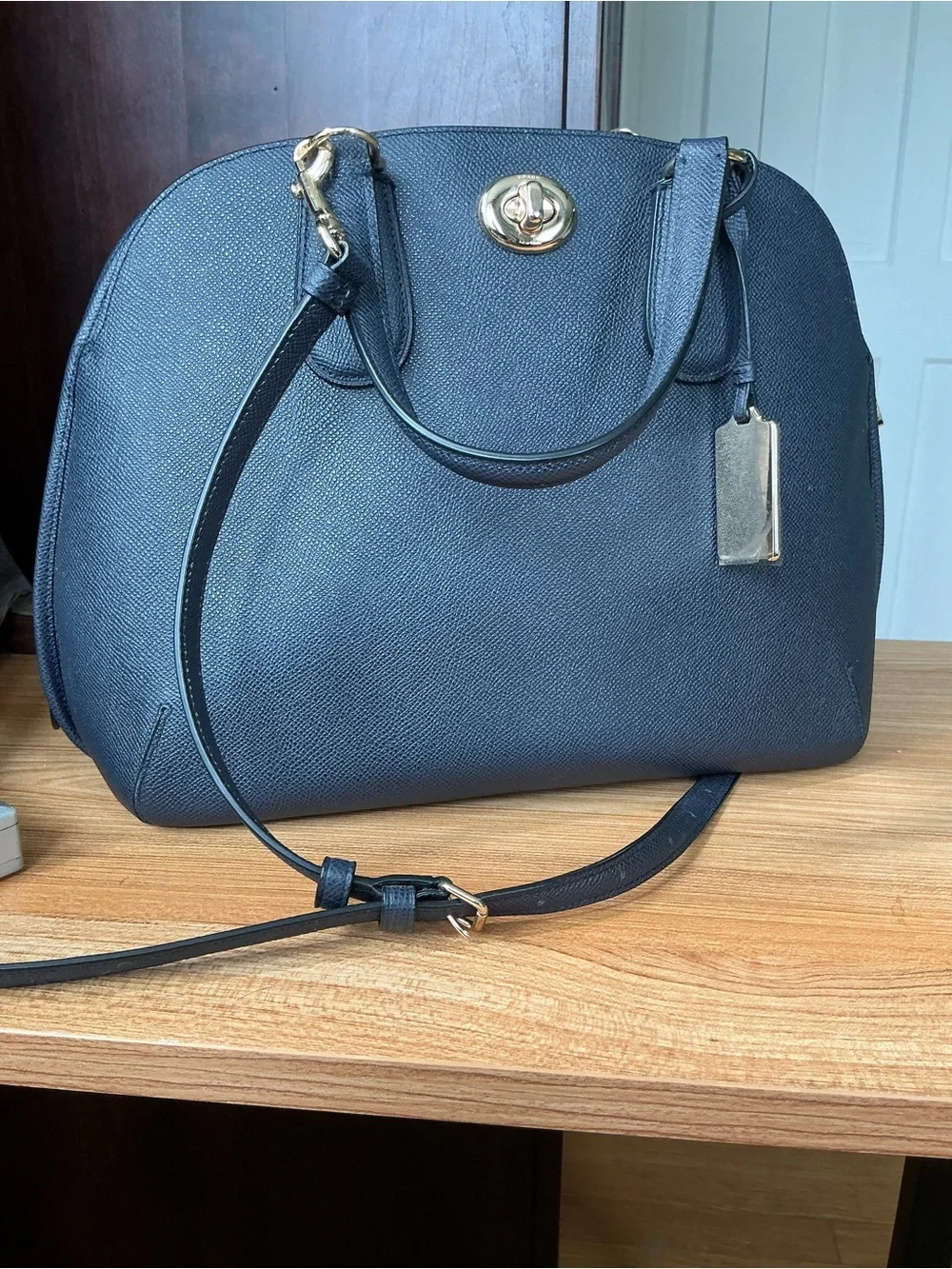 NWOT Coach Classic Navy Dome Satchel Handbag with Gold Hardware